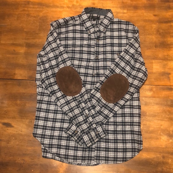 J. Crew Other - JCREW FLANNEL BUTTON DOWN WITH SUEDE BROWN PATCH